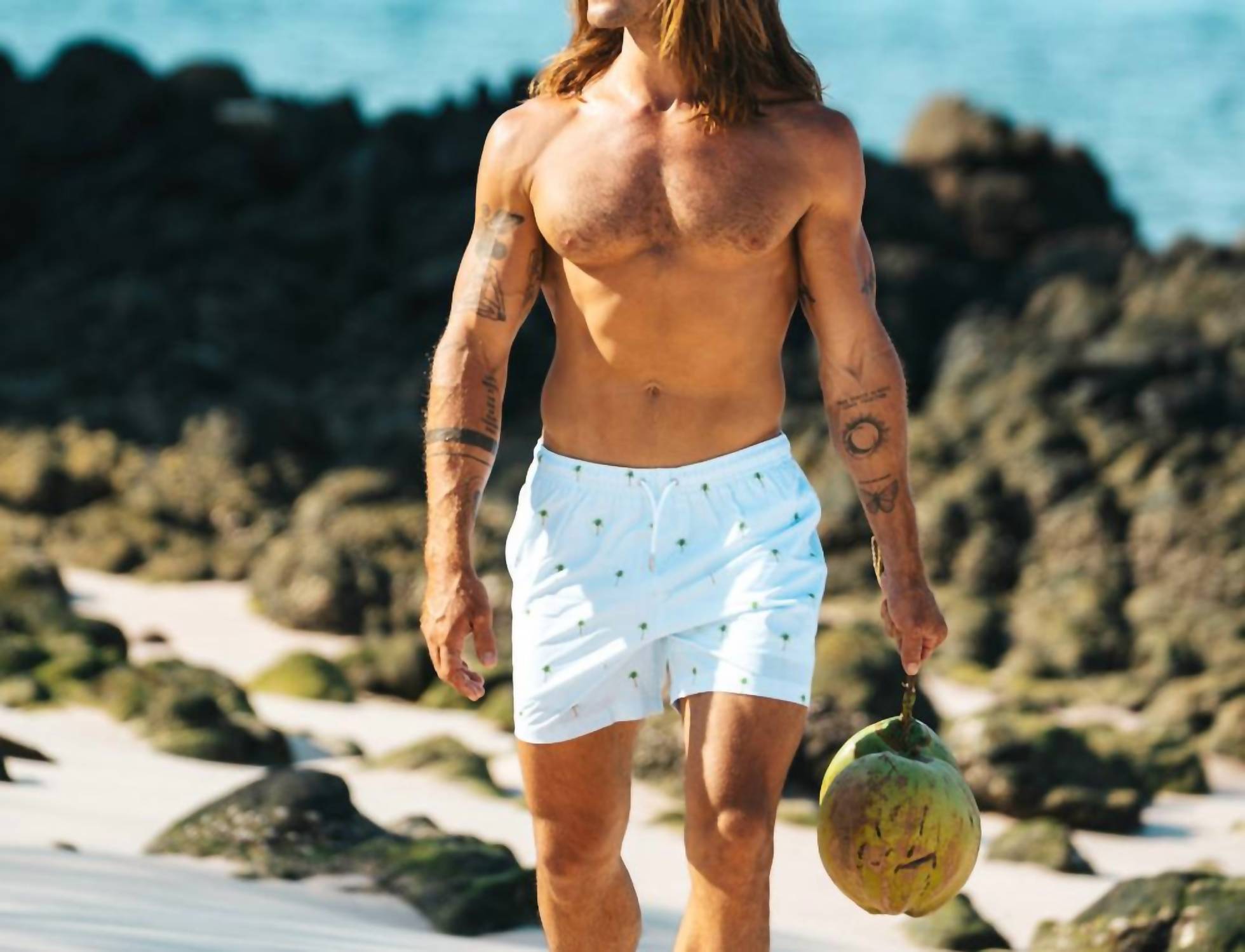 Men's Palm Stripes Swim Trunks
