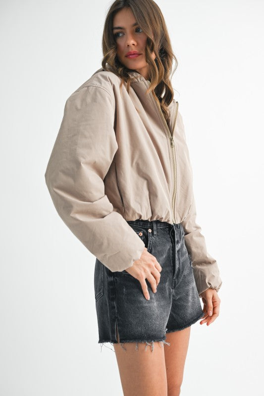 Cropped Hooded Zip-Up Puffer Jacket