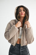 Cropped Hooded Zip-Up Puffer Jacket