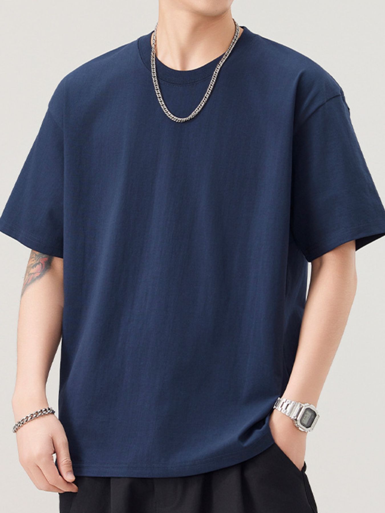 Men's Solid Color Casual Loose T-Shirt