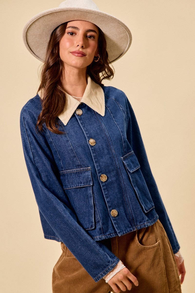 SO ME Zip Up And Buttoned Denim Jacket