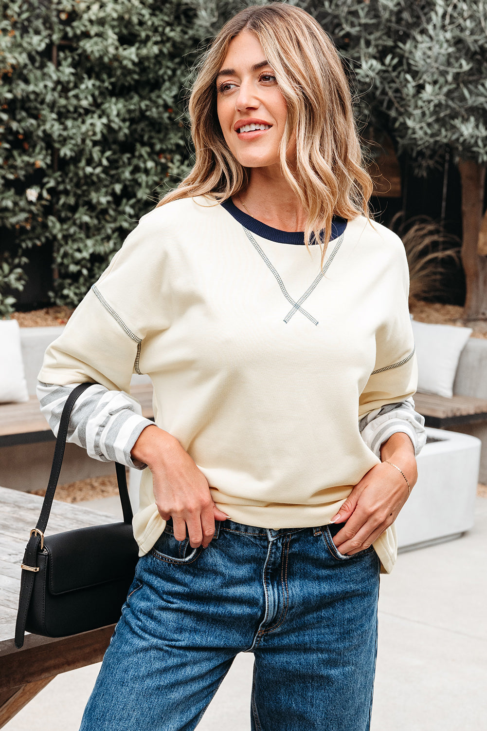 Ashley Striped Long Sleeve Two-in-one Top