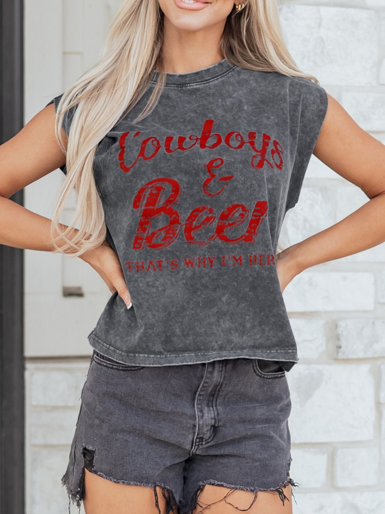 Cowboy & Beer Western Graphic Mineral Wash Tank Top