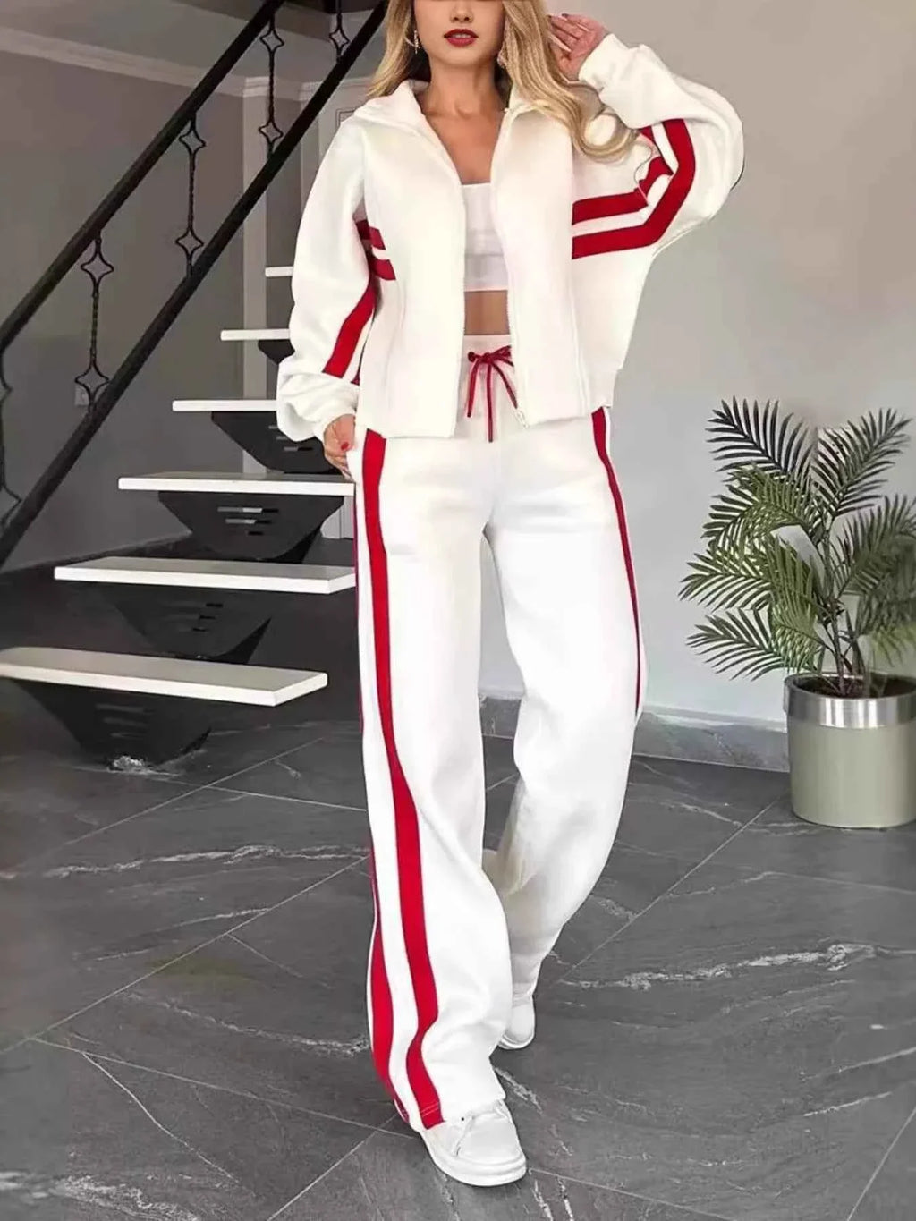 Plus Stripes Zip Set: Full-Size Comfort Duo