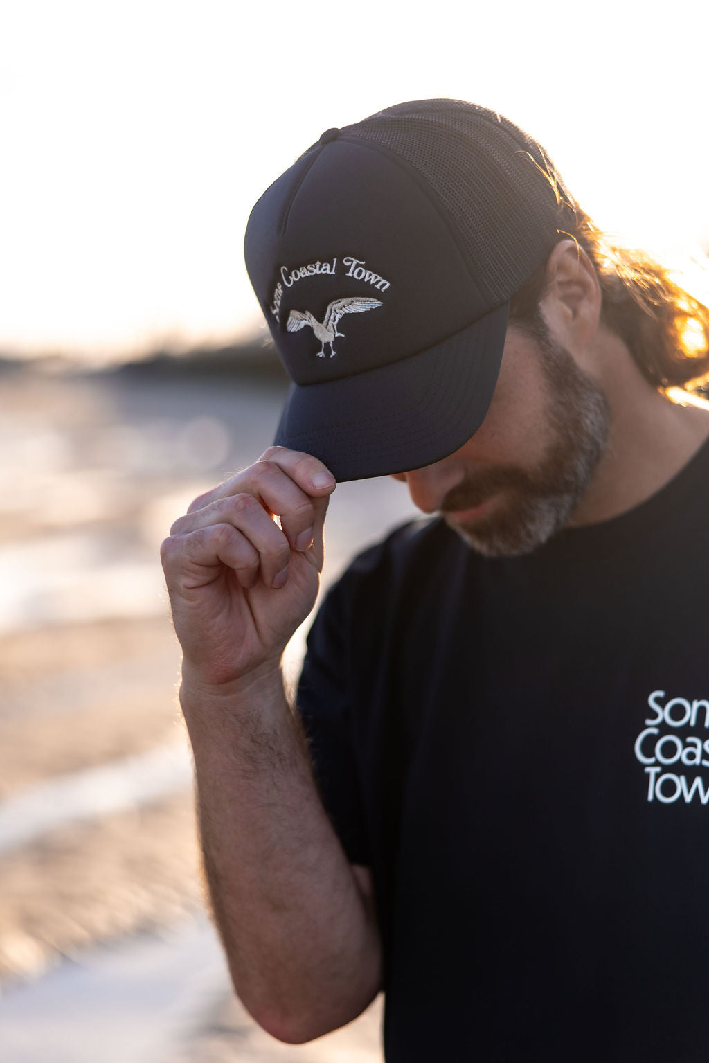 Flight Trucker Snapback Hat - Navy Seagull Graphic