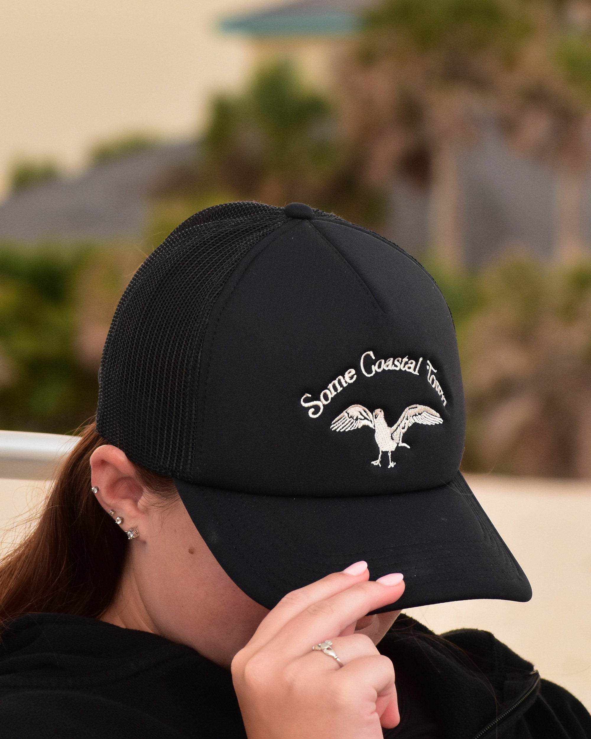 Flight Trucker Snapback Hat - Navy Seagull Graphic