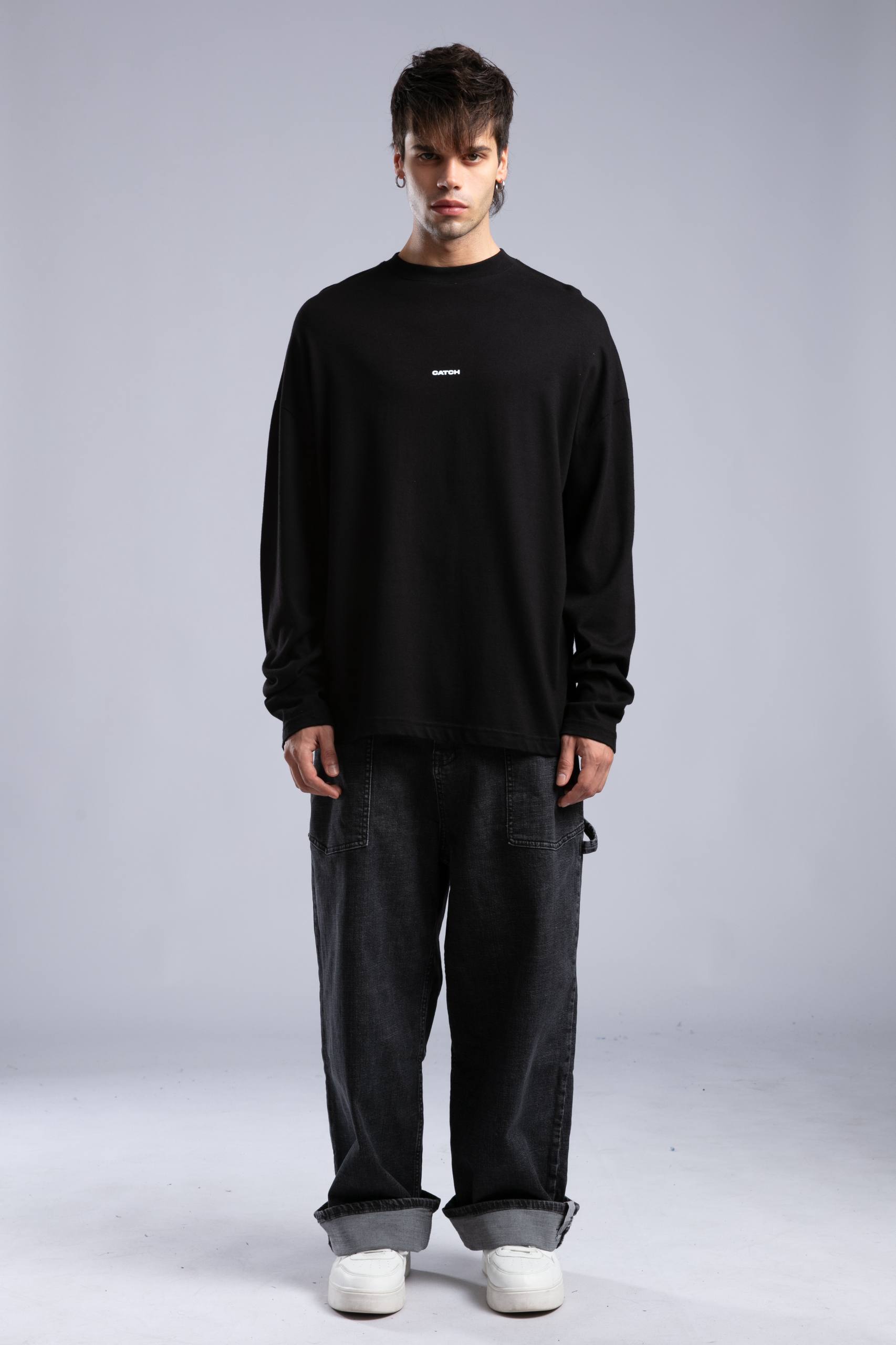 Minimalist Layered Long Sleeve Oversized T-shirt – White & Black