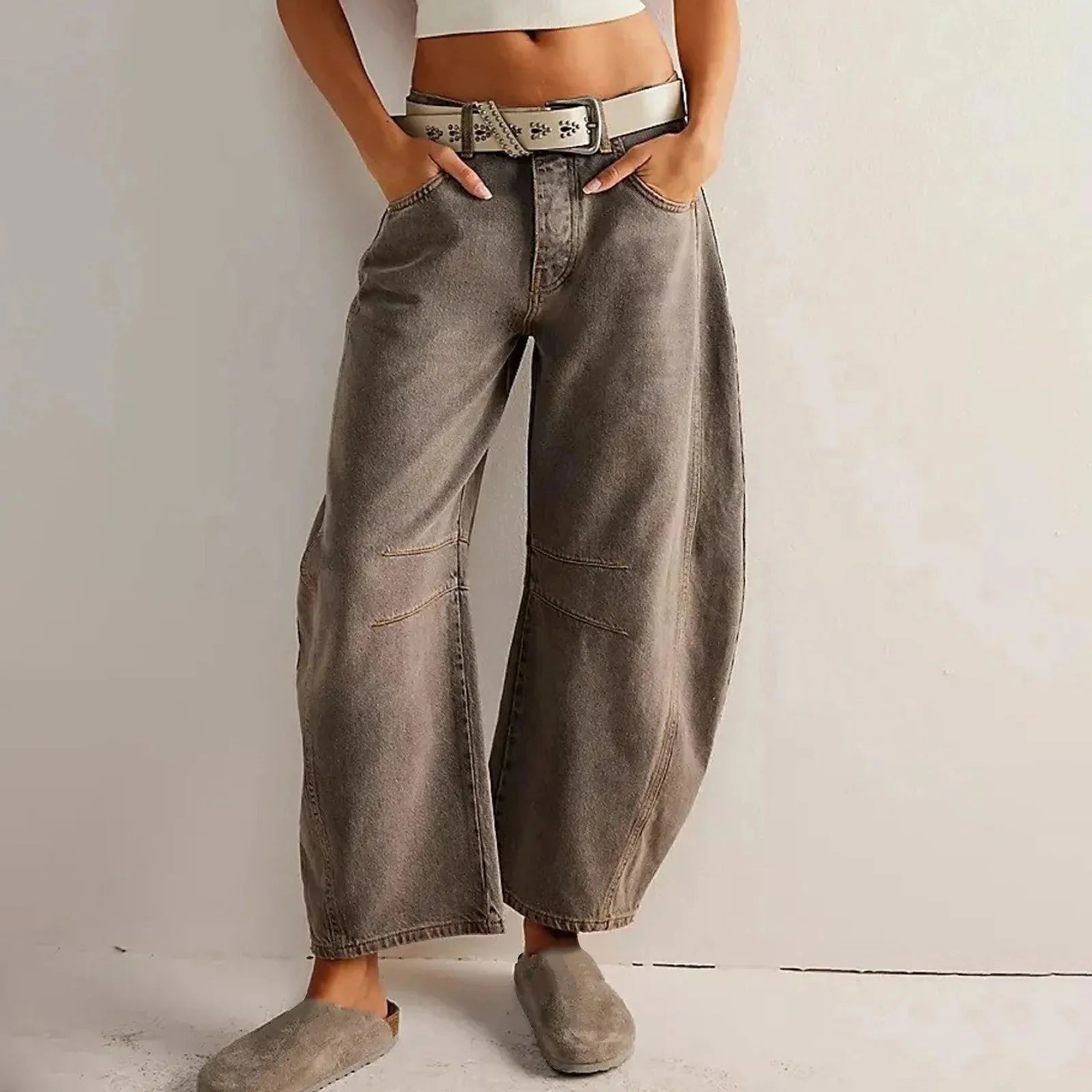 👖 Women's Y2K Baggy Mid-Waist Wide-Leg Jeans – 90s Streetwear Vibe