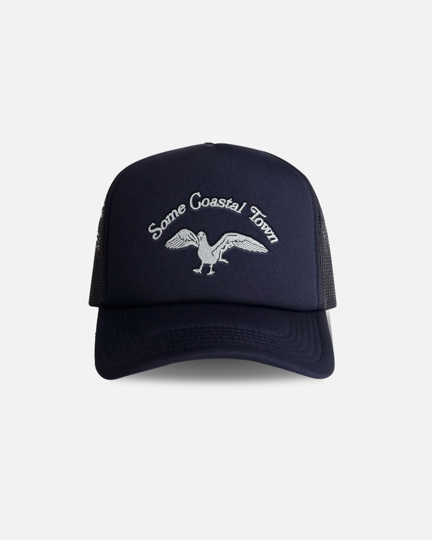 Flight Trucker Snapback Hat - Navy Seagull Graphic