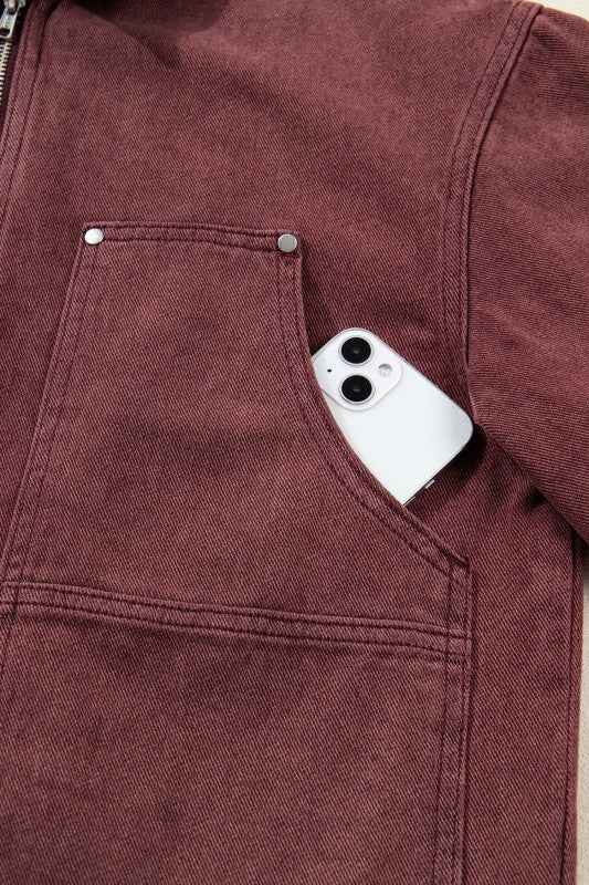 Corduroy Collar Zipped Front Denim Jacket