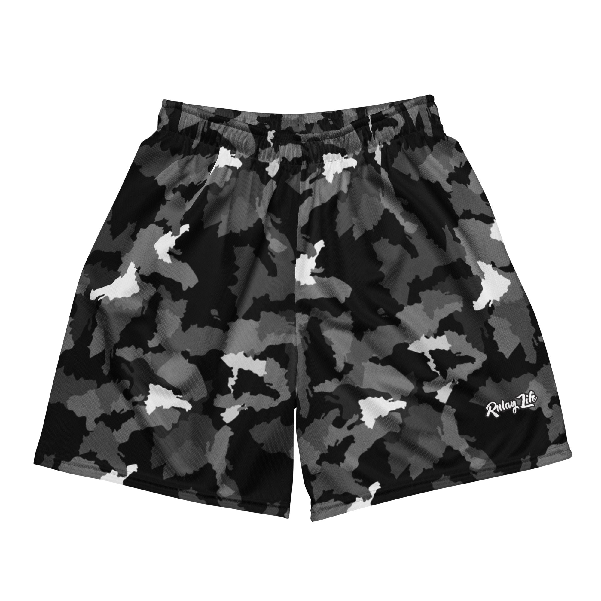 Official Dominican Camo Print — Black — mesh shorts