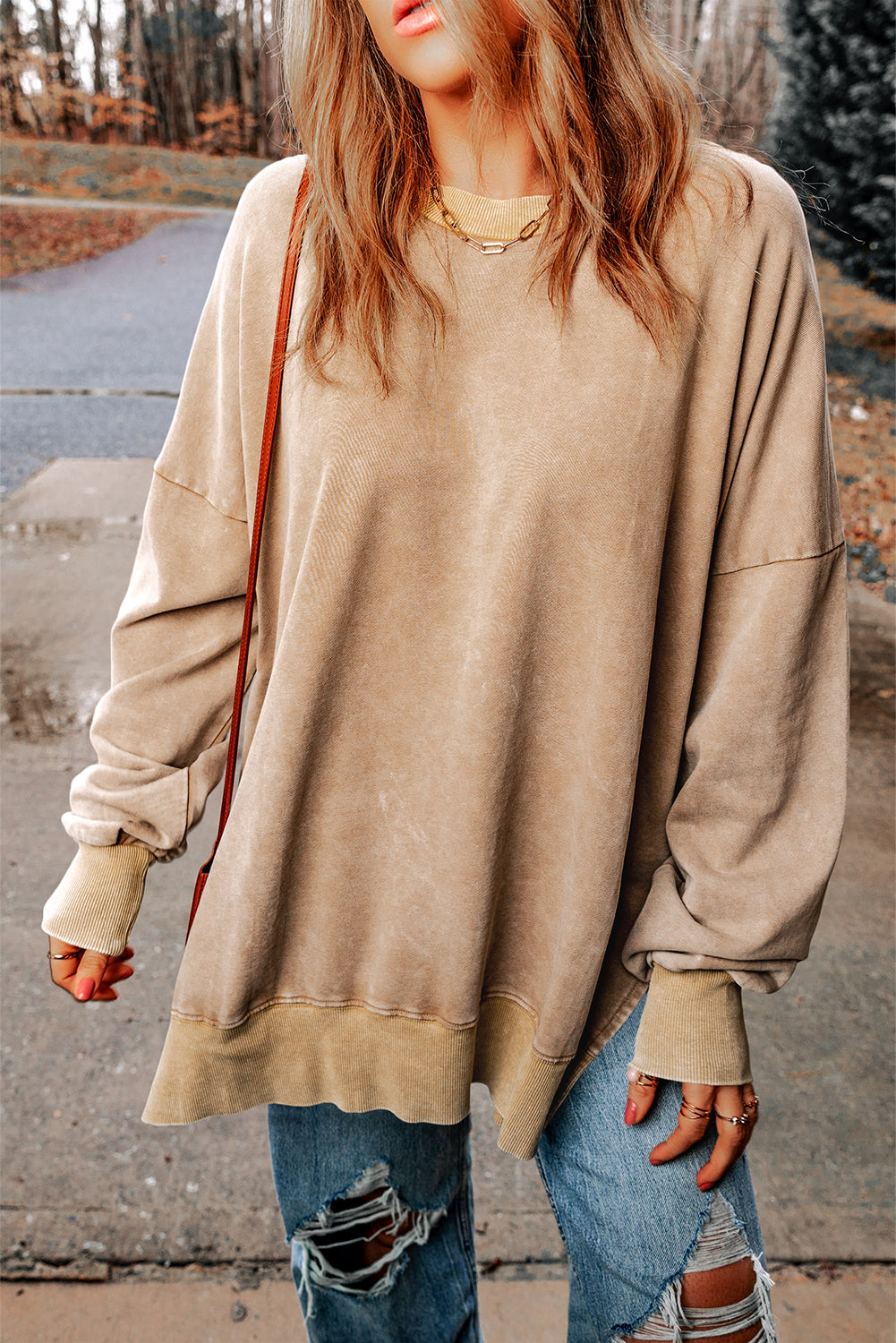 Ella Ribbed Trim Oversized Sweatshirt