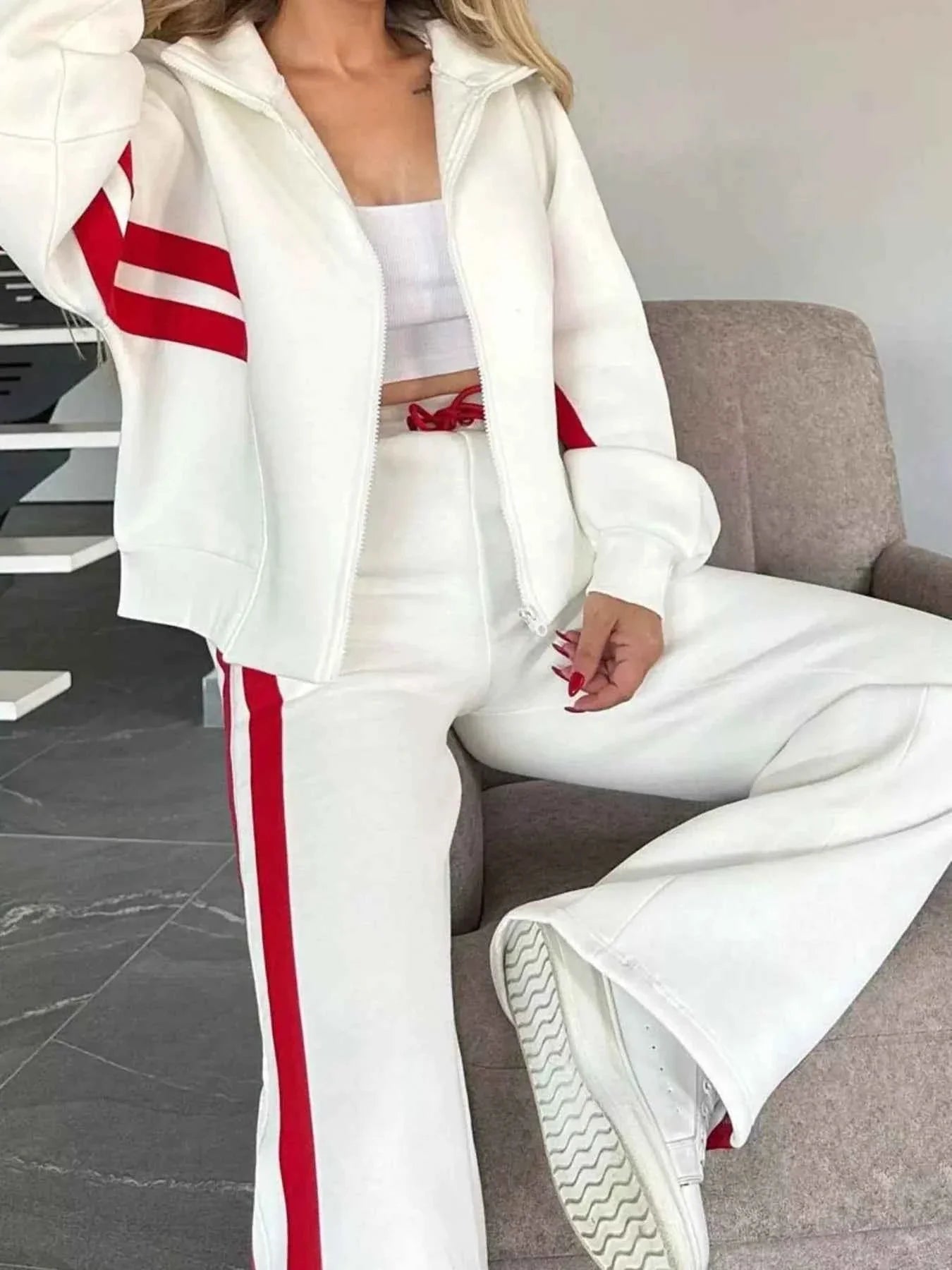Plus Stripes Zip Set: Full-Size Comfort Duo
