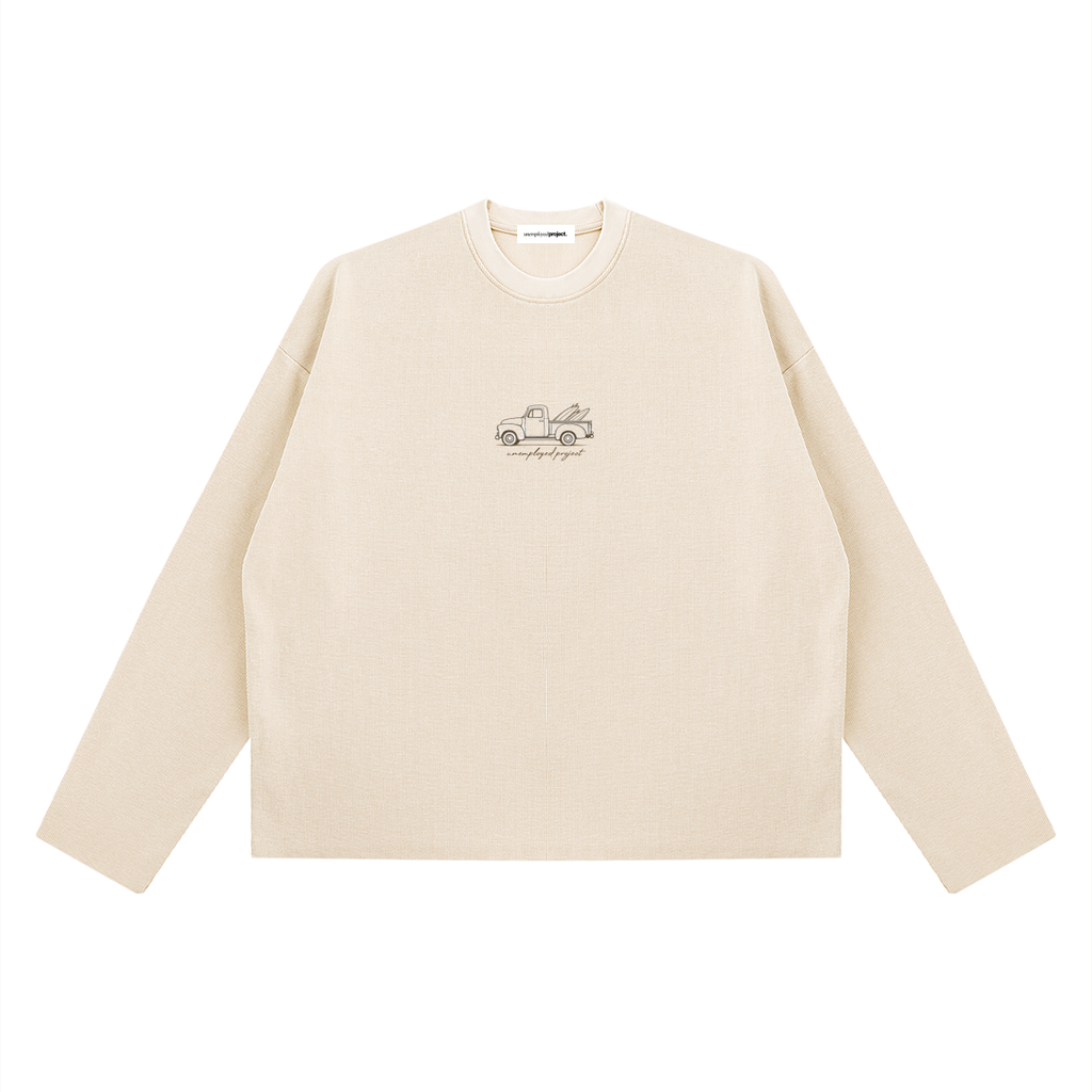 Waffle Knit Raw Hem Longsleeve