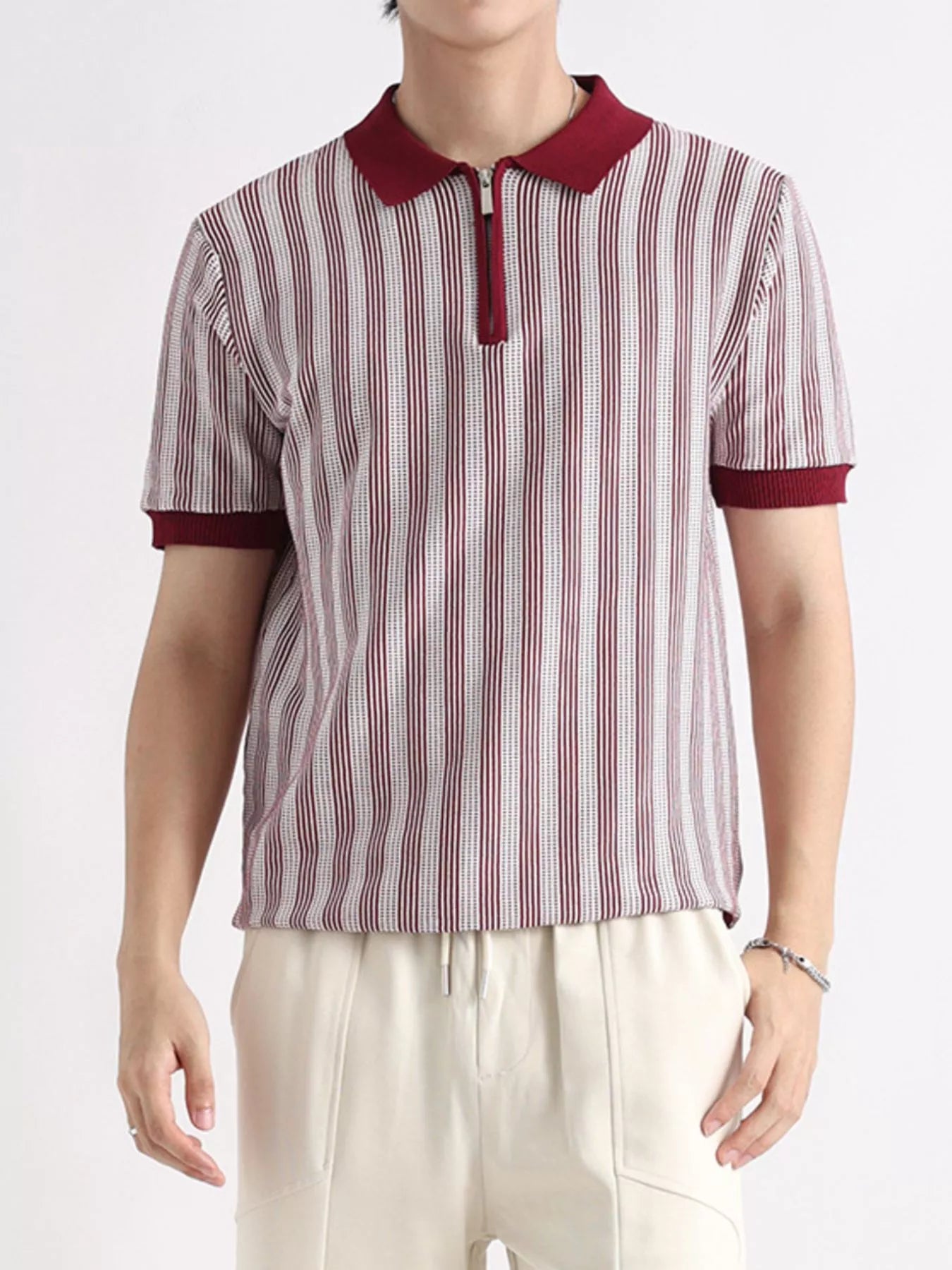 Men's Plus Size Striped Short Sleeve Polo