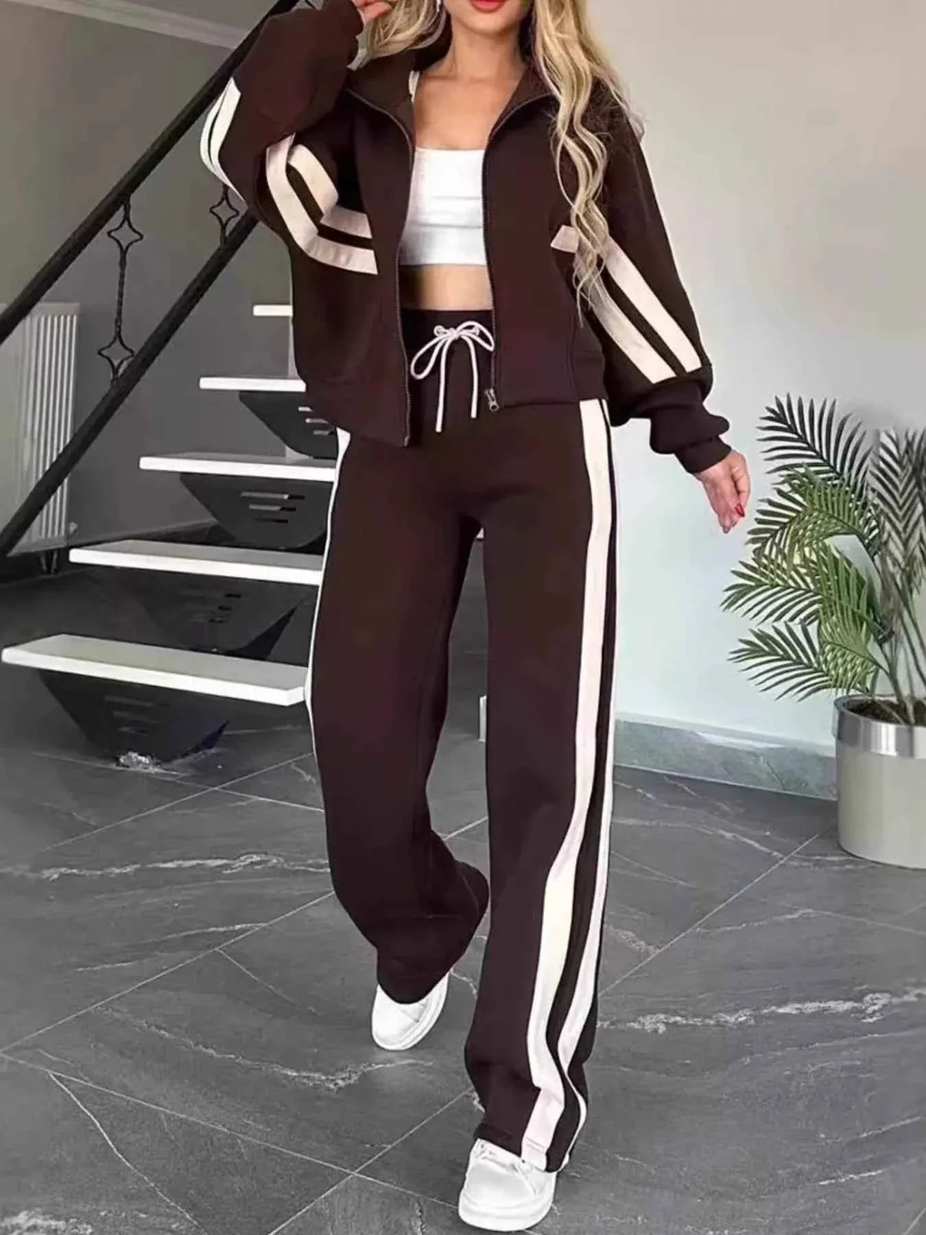 Plus Stripes Zip Set: Full-Size Comfort Duo