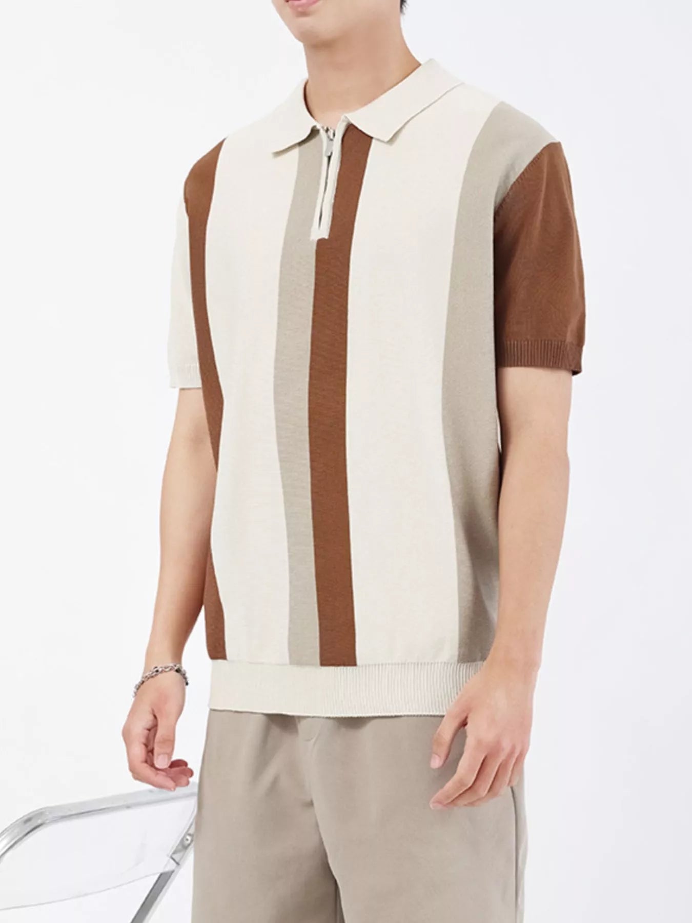 Men's Plus Size Striped Short Sleeve Polo