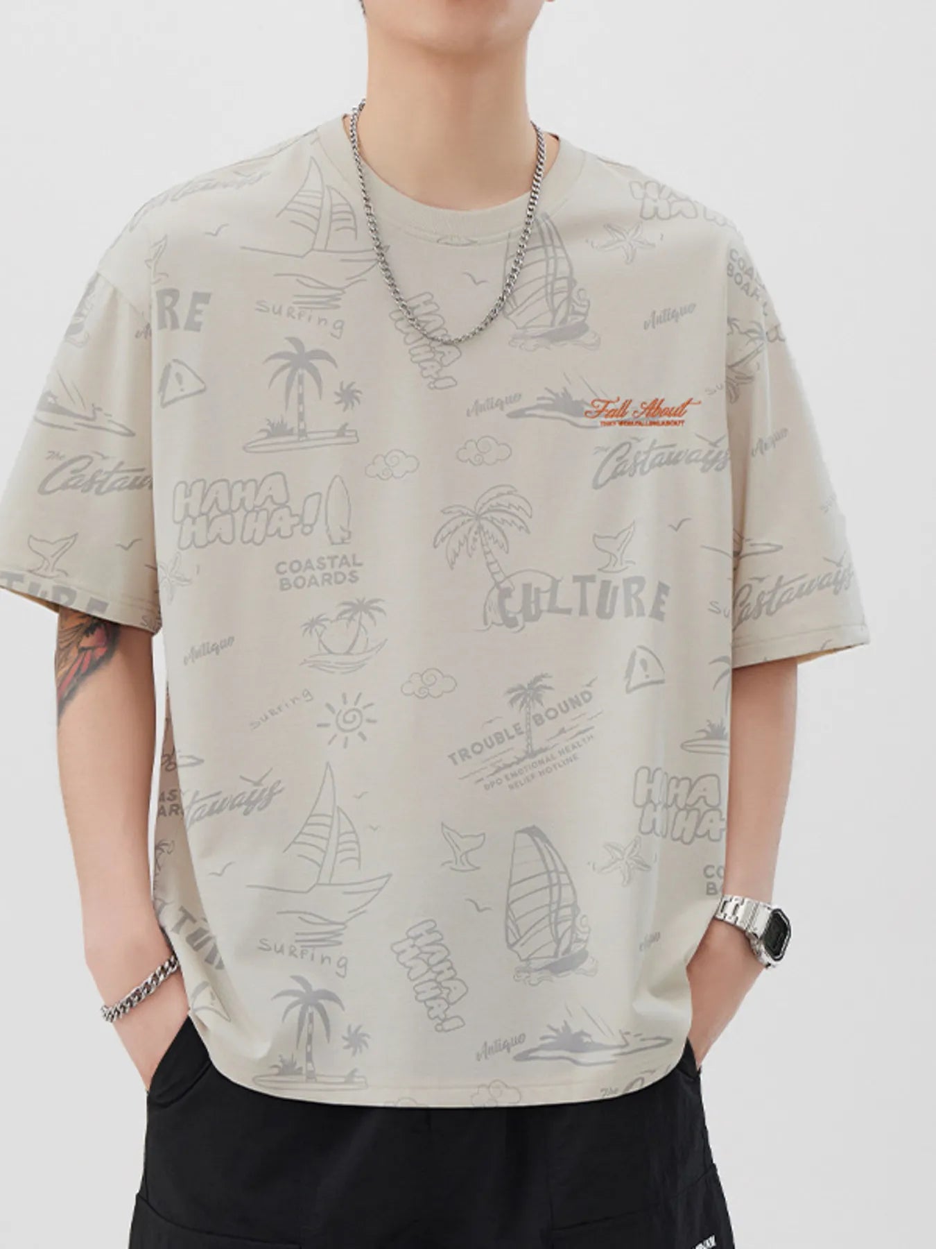 Men's Printed Round Neck Relaxed Fit T-Shirt