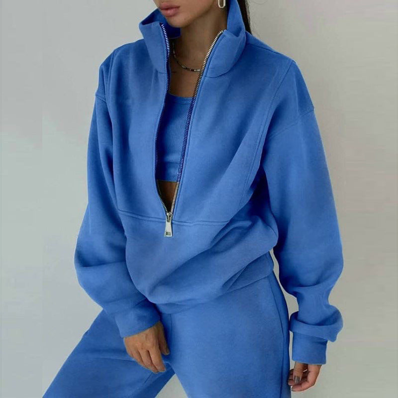 Women's 2-Piece Zip Neck Long Sleeve Sweatshirt & Slim Fit Pants Set