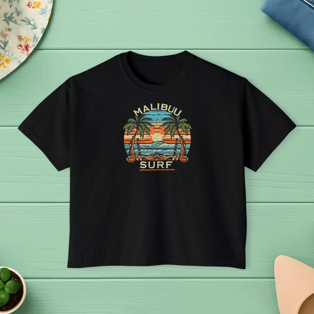 Boxy Tee Retro Palm Beach Sunset - Summer Vibes - DipaliZ