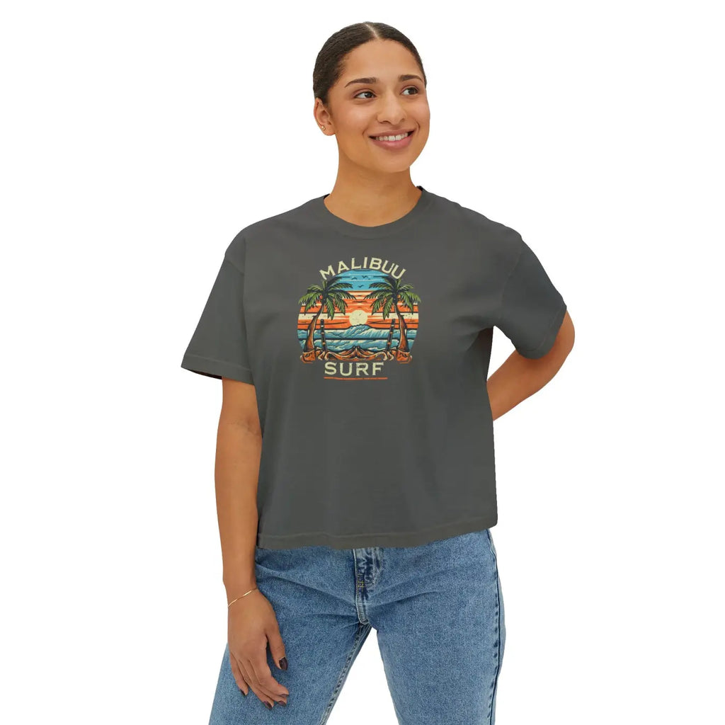 Boxy Tee Retro Palm Beach Sunset - Summer Vibes - DipaliZ