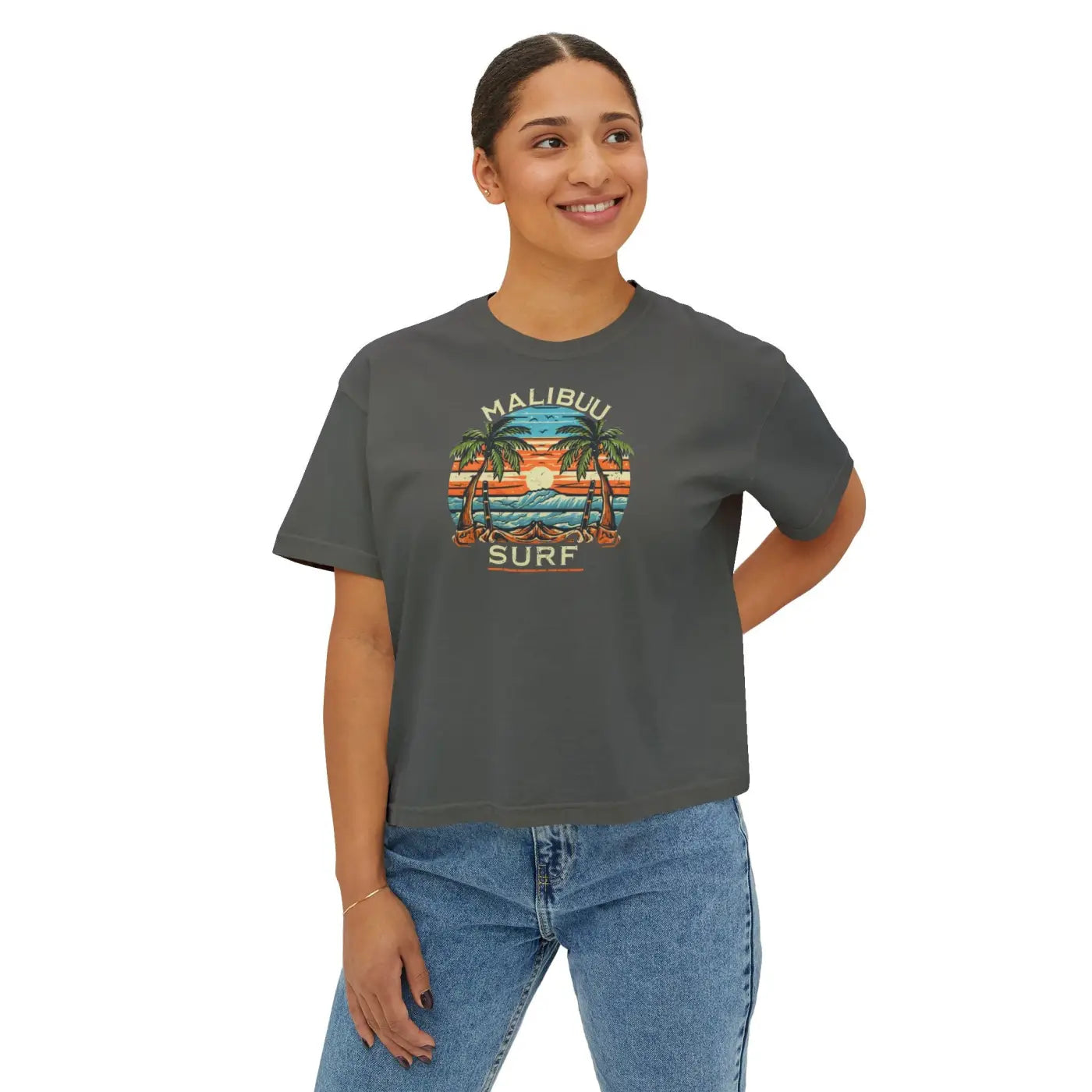 Boxy Tee Retro Palm Beach Sunset - Summer Vibes - DipaliZ