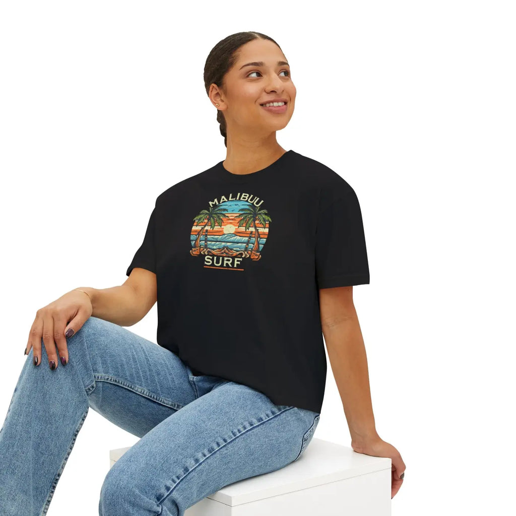 Boxy Tee Retro Palm Beach Sunset - Summer Vibes - DipaliZ