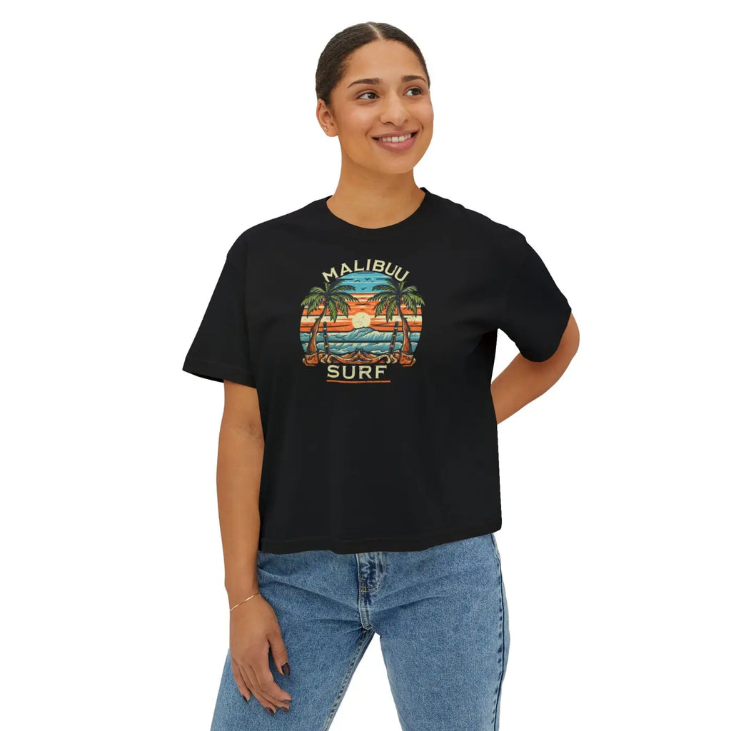Boxy Tee Retro Palm Beach Sunset - Summer Vibes - DipaliZ