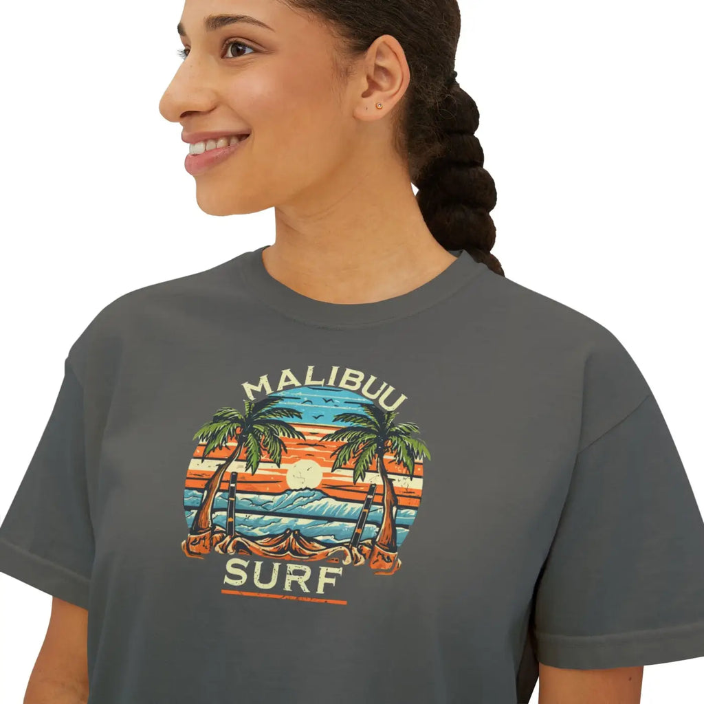 Boxy Tee Retro Palm Beach Sunset - Summer Vibes - DipaliZ