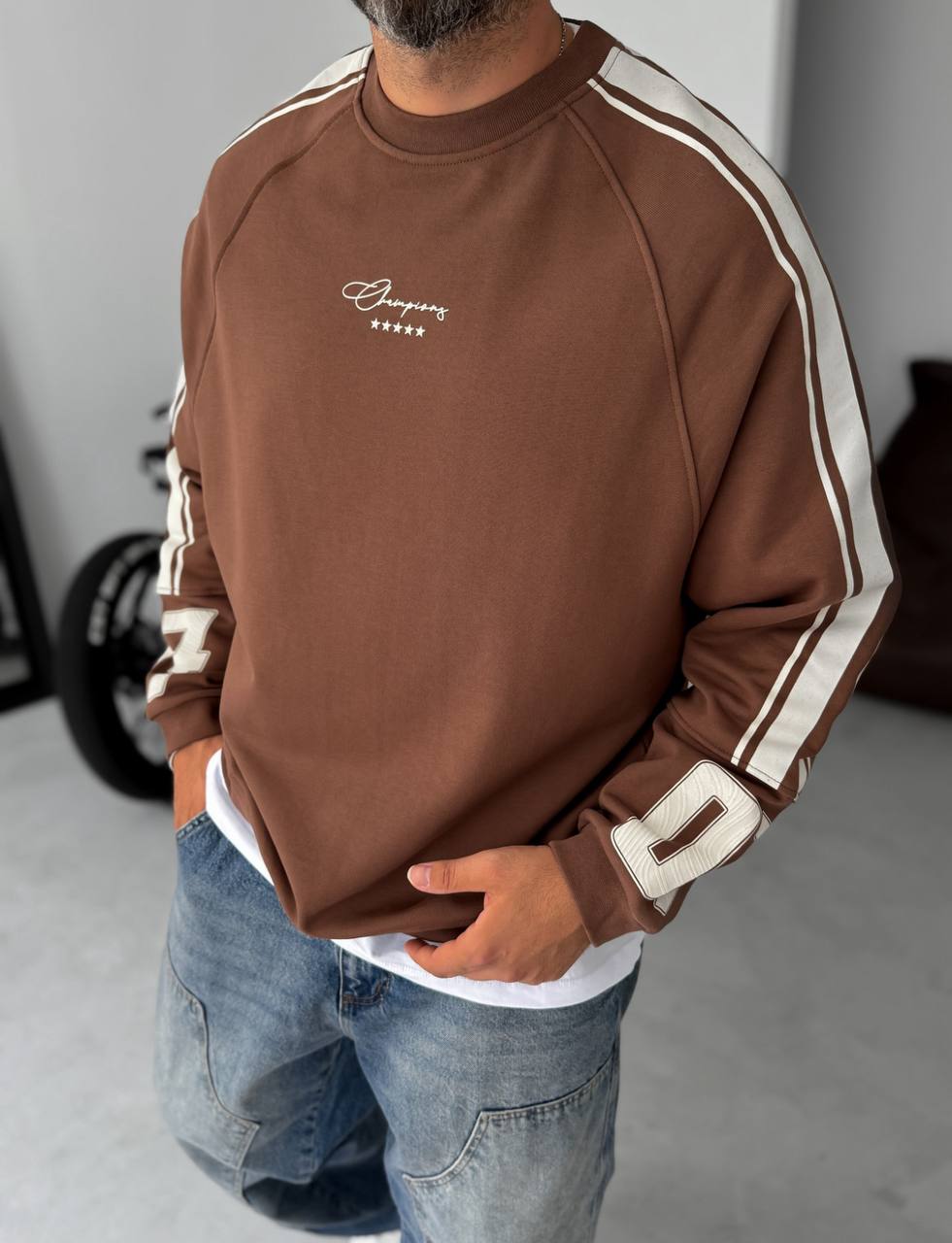 Unisex Oversize Sweatshirt with Varsity Stripes