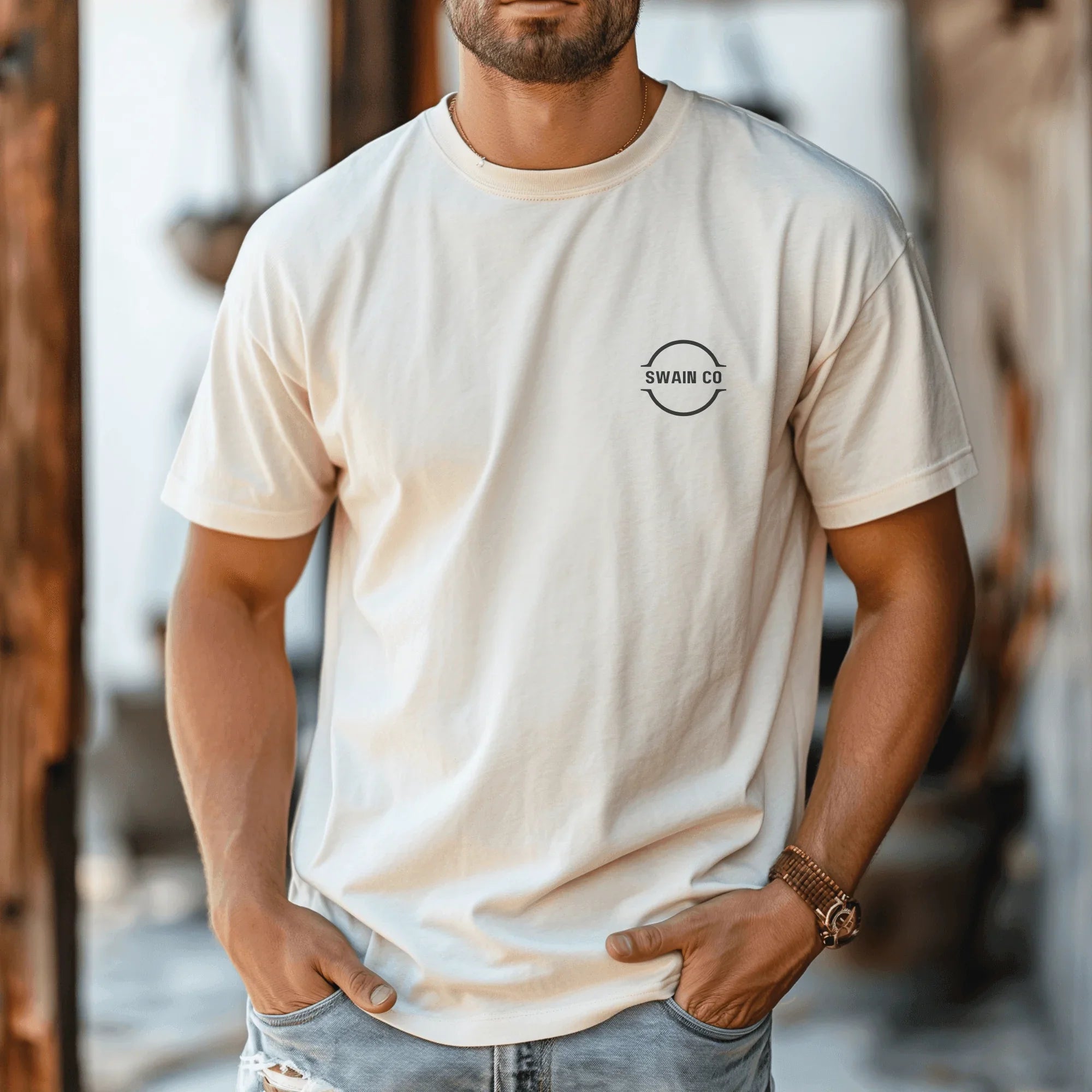 Swain Co Graphic Tee | Simple Men’s T-Shirt | Minimal Logo Tee | Everyday Basic | Branded Streetwear Shirt | Classic Fit Graphic Tee