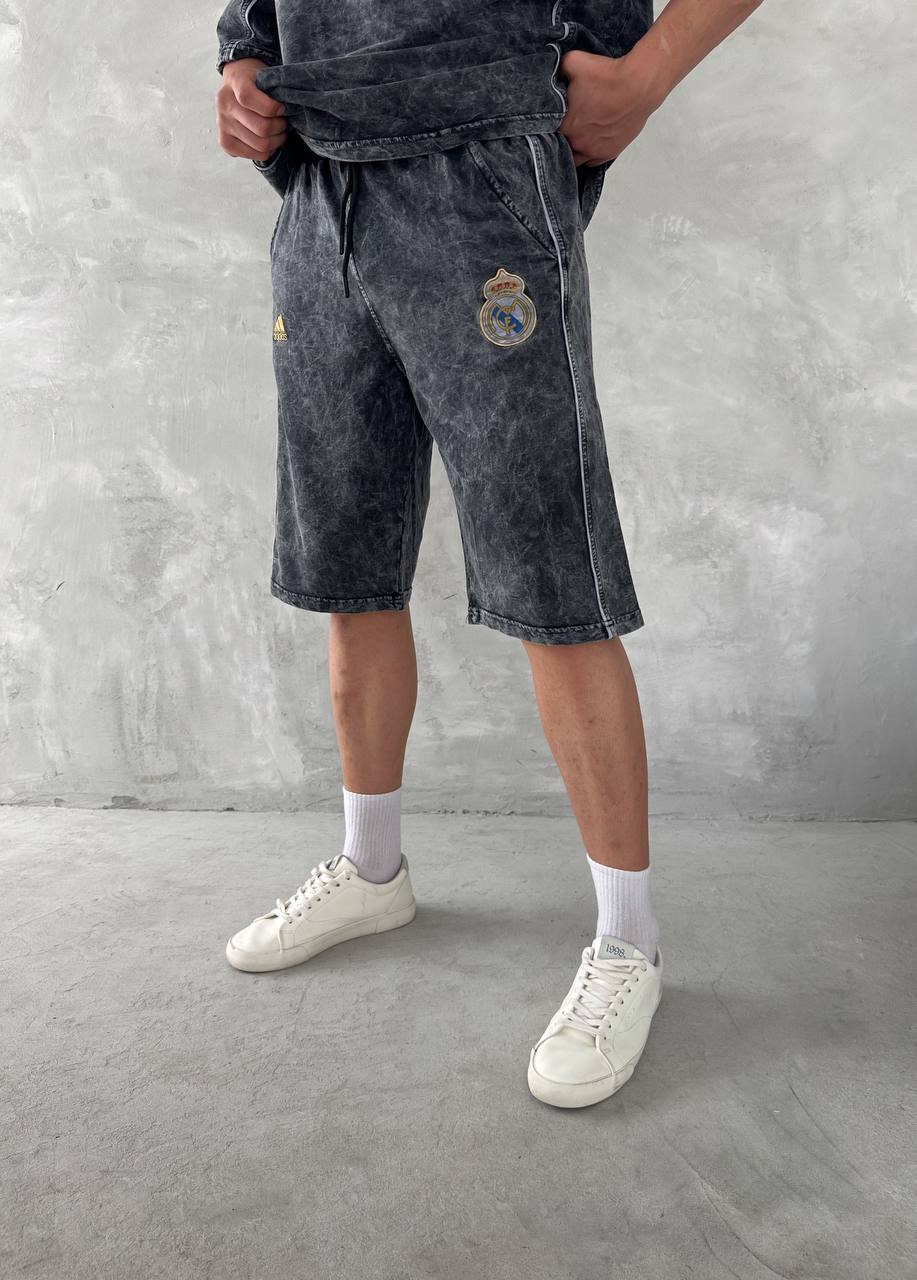 Washed Club Spirit Men's Polo & Shorts Set – Vintage Black & Gold Streetwear Style